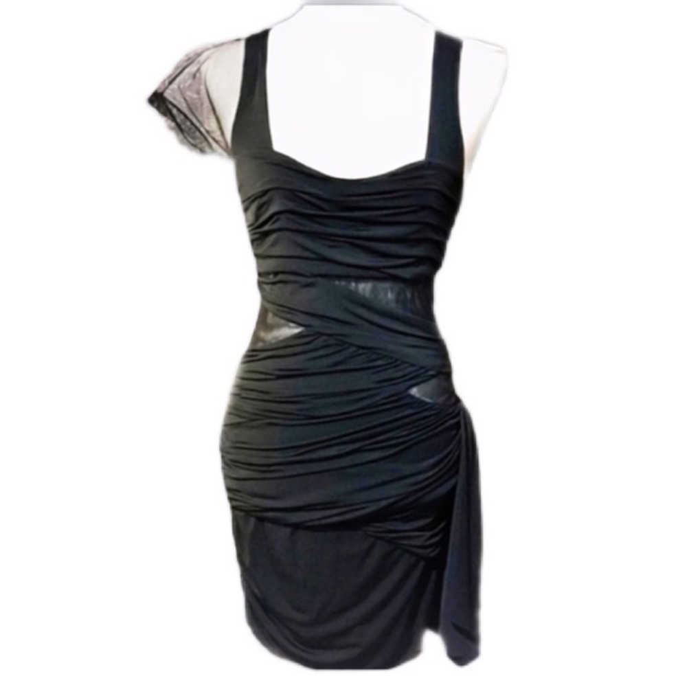 GRASS COLLECTION | BodyCon Bandage-Style Dress w/sheer panels | Black | Size: 3